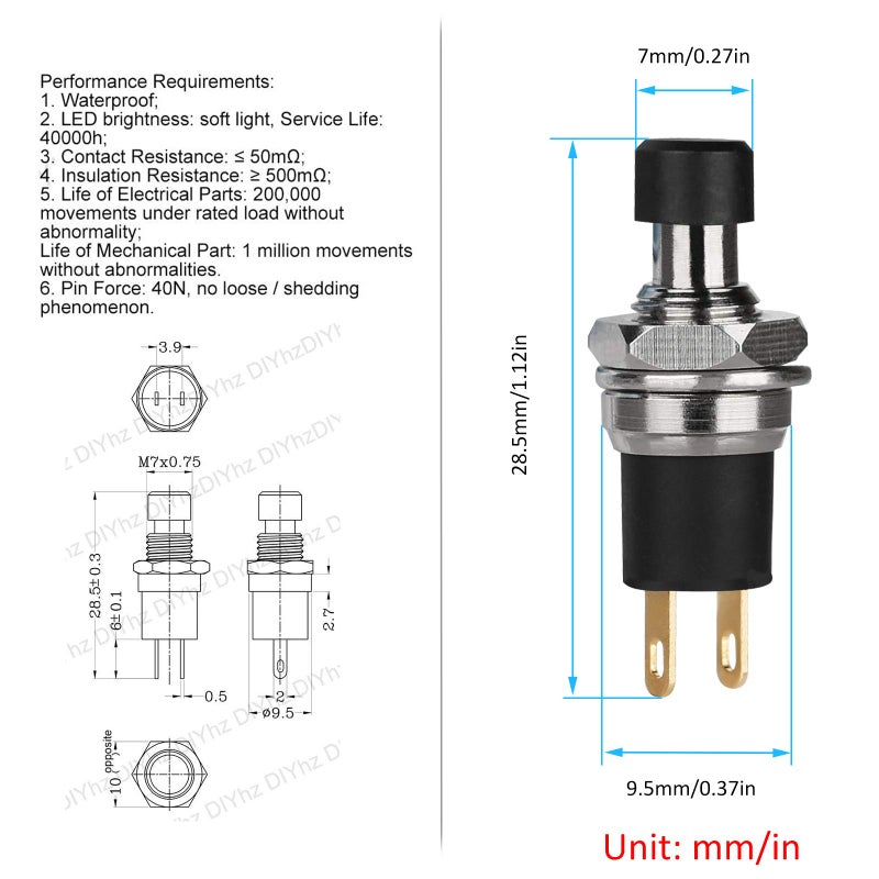 DIYhz 5Pcs Self-Locking SPST Latching Type Dash ON/Off Push Button Switch AC 250V/3A Black - Image 4
